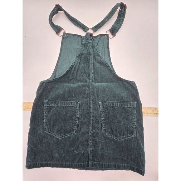 Dark Green Corduroy Button-Up Pinafore/ overall  Dress W Adjustable Straps - Picture 4 of 7